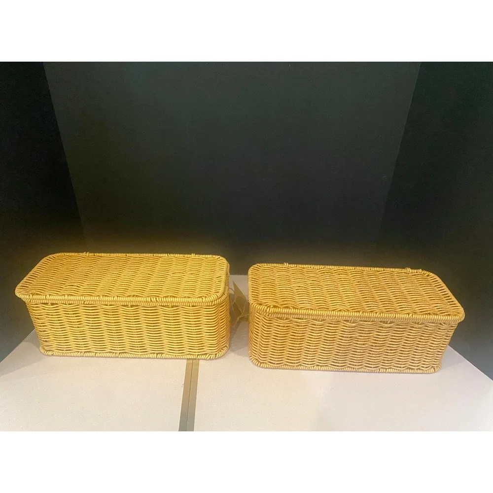 Natunas Set of 2 Woven Wicker Storage Baskets Hinged Lids 13